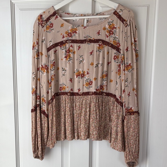 Maurices Tops - Maurices Floral Blouse with Burgundy and Cream Accents large